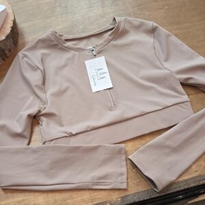 Stylish Beige Long Sleeve Crop Top